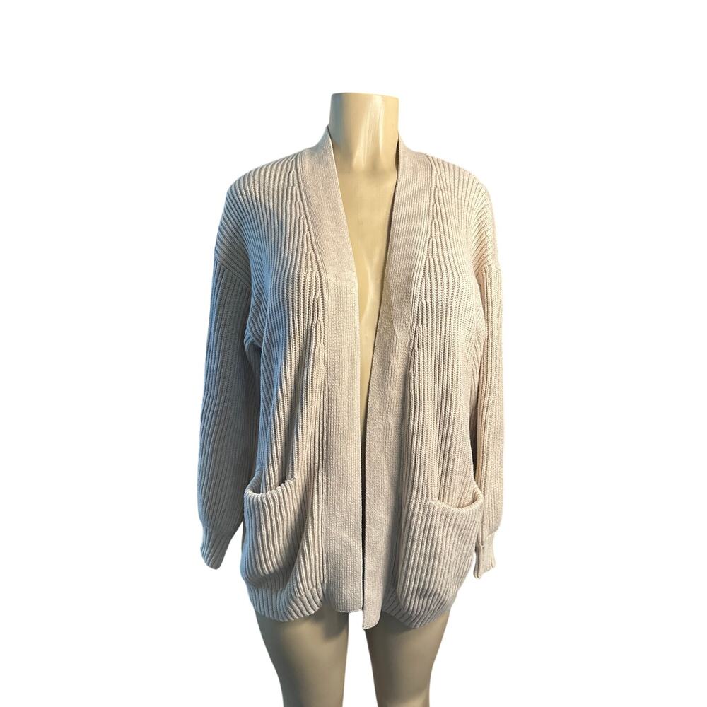 Women S Quince 100% Organic Cotton Oversized Cardigan Sweater Speckled Beige - Picture 2 of 7